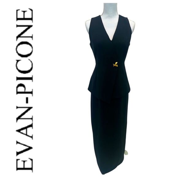 Evan Picone Dresses & Skirts - Evan Picone Vintage Black Sleeveless Peplum Midi Dress Size 6 old Money